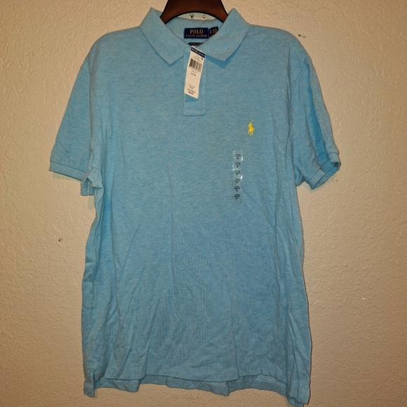 NWT Polo Ralph Lauren Heather Blue Short Sleeve Polo Shirt Yellow Pony XL Slim - Picture 1 of 5